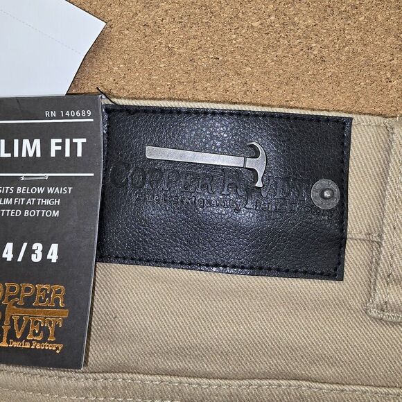 Copper Rivet Khaki Distressed Slim Fit Men's Ripped Jeans Size 34 x 34 (C26) - Picture 9 of 9